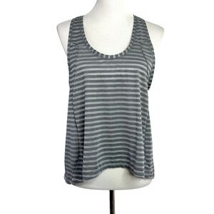 Zyia Active Womens Striped Back Criss Cross Scoop Neck Tank Top Size Large Gray